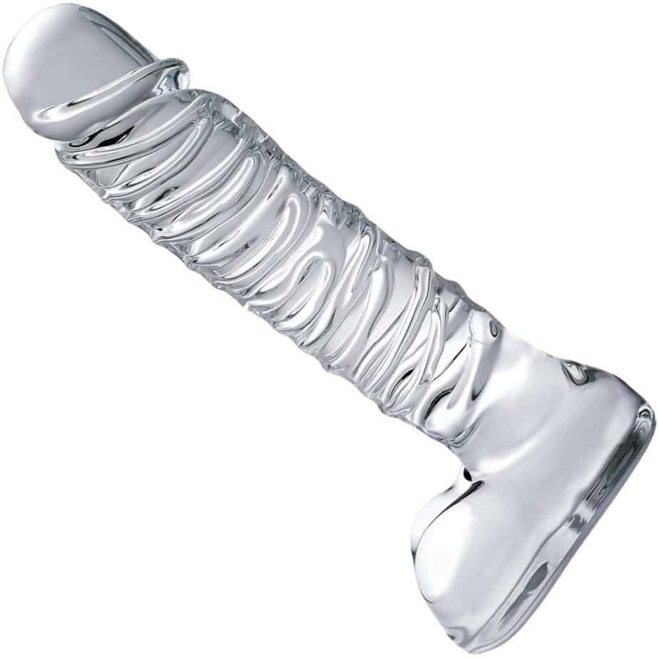 clear glass realistic dildo with veins 